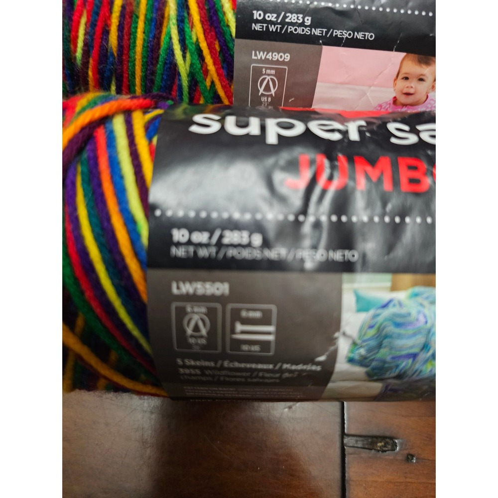 Red Heart Super Saver Jumbo Yarn Mexicana Rainbow 5 Skeins 10oz each - Picture 3 of 6